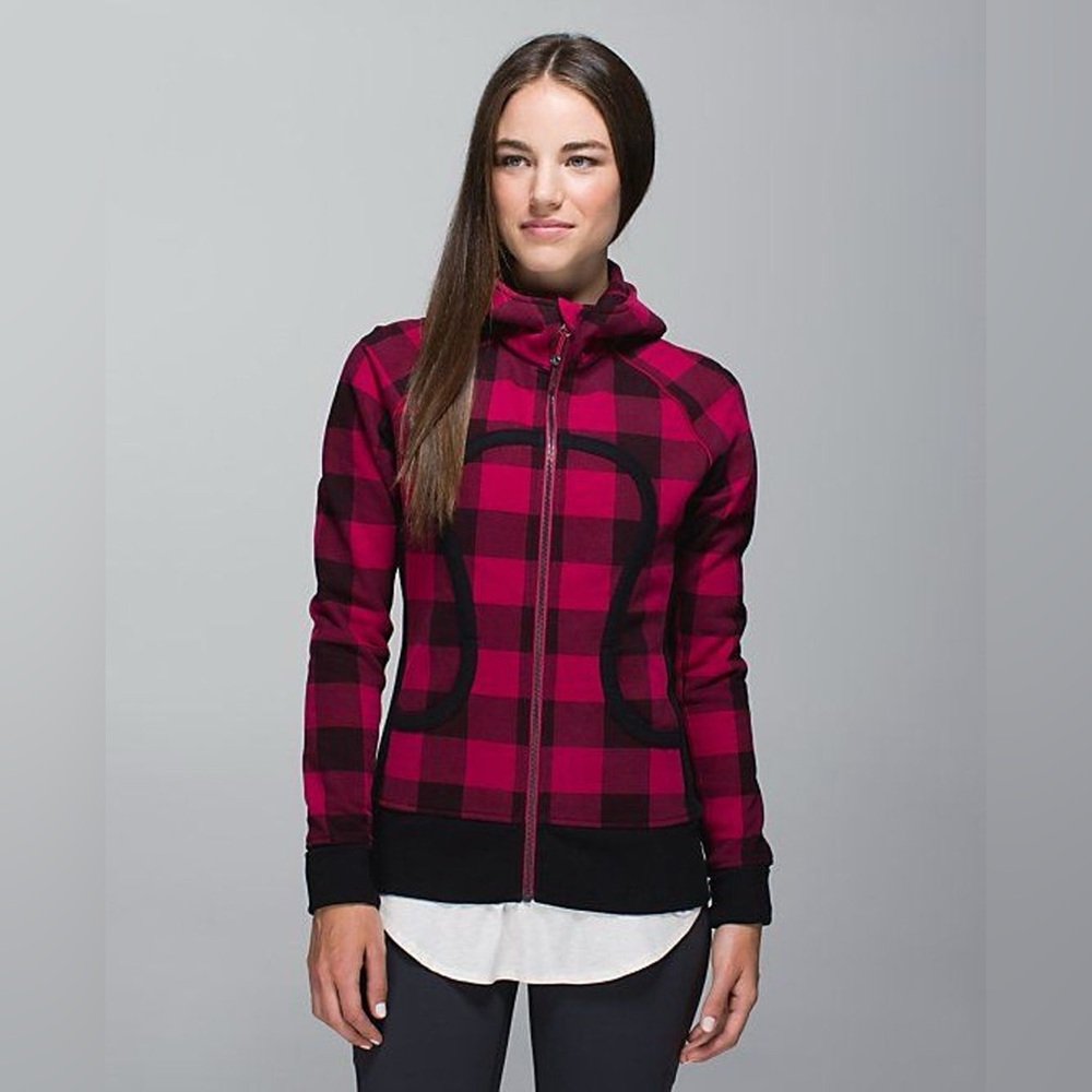 Lululemon Scuba‎ Hoodie II Mini Camp Check Bordeaux Drama Bumble Berry Size 4